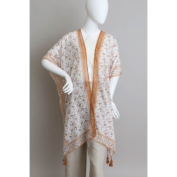 Camel Ditsy Floral Boho Bohemian Tassel Paisley Kimono Casual Wrap Top One Size