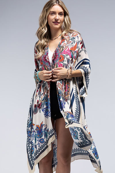 Barcelona Mandala Flower Floral Lightweight Open Wrap Kimono Coverup Top