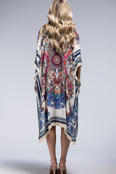 Barcelona Mandala Flower Floral Lightweight Open Wrap Kimono Coverup Top