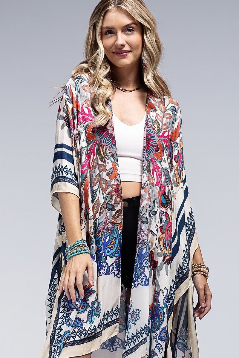 Barcelona Mandala Flower Floral Lightweight Open Wrap Kimono Coverup Top