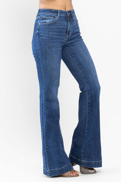 Judy Blue High Waist Wide Flare Hem Stretch Jeans Casual Women's