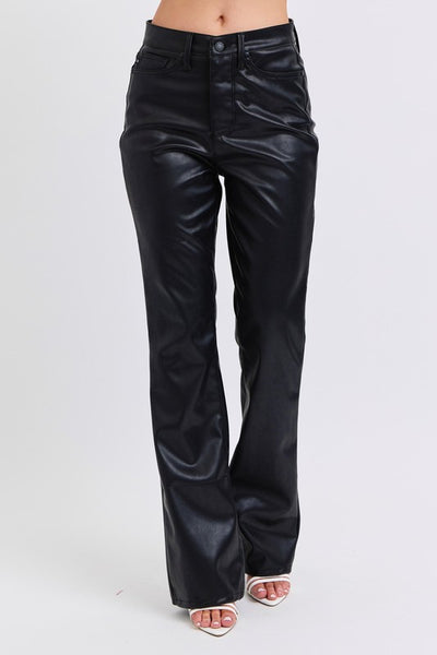 Judy Blue Black High Waist Tummy Control Faux Vegan Leather Bootcut Pants