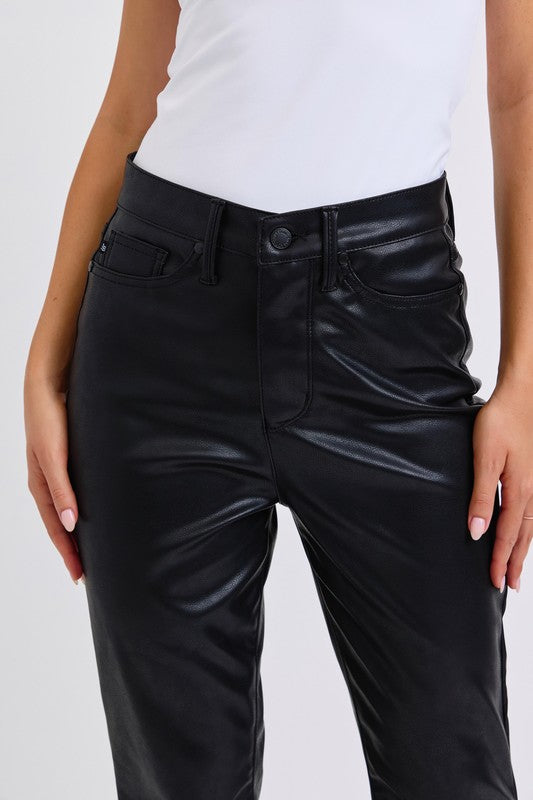 Judy Blue Black High Waist Tummy Control Faux Vegan Leather Bootcut Pants