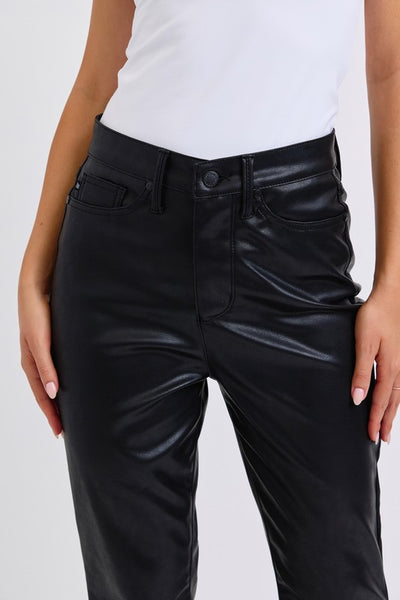 Judy Blue Black High Waist Tummy Control Faux Vegan Leather Bootcut Pants