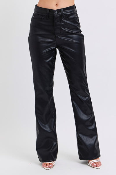 Judy Blue Black High Waist Tummy Control Faux Vegan Leather Bootcut Pants