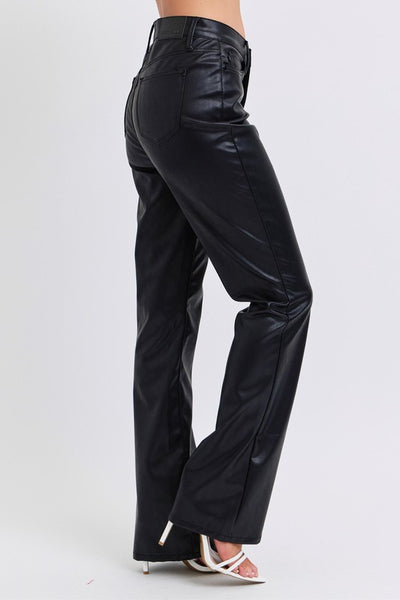 Judy Blue Black High Waist Tummy Control Faux Vegan Leather Bootcut Pants