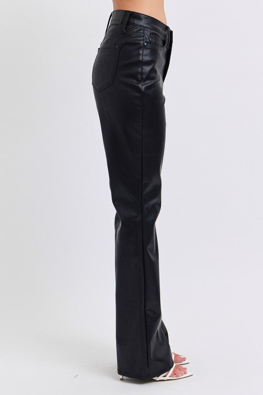 Judy Blue Black High Waist Tummy Control Faux Vegan Leather Bootcut Pants