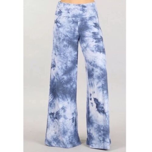 Blue Boho Wide Leg Relaxed Palazzo Lounge Pants Womens Casual