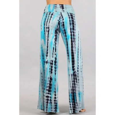 Bohemian Aqua Blue Tie Dye Wide Leg Palazzo Relaxed Fit Foldover Waist Lounge Pants