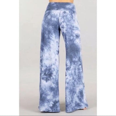 Blue Boho Wide Leg Relaxed Palazzo Lounge Pants Womens Casual