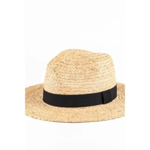 Natural Straw Panama Hat w/ Black Ribbon Accent Summer Casual Women's