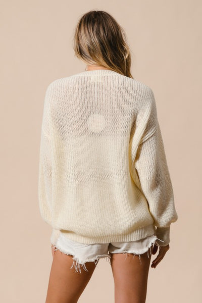 Ivory Pumpkin Spice Everything Nice Knit Fall Thanksgiving Crew Pullover Sweater