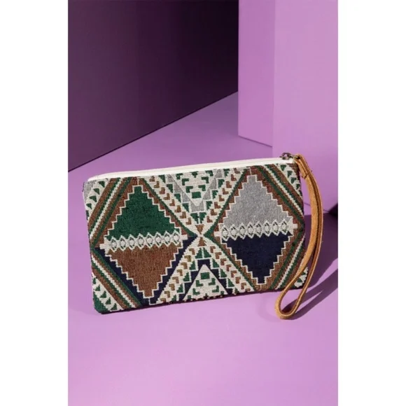 Handmade Cairo Western Boho Ethnic Pattern Beaded Jacquard Wristlet Clutch