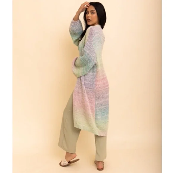 Rainbow Cozy Knit Ombre Longline Cardigan Sweater One Size