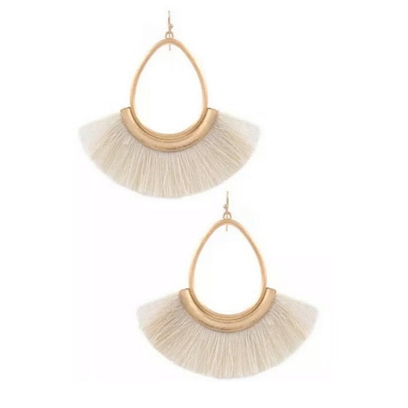 Ivory Metal Bohemian Teardrop Fringe Drop Earrings