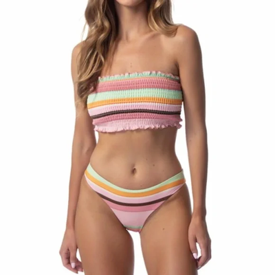 Phax Striped Smocked Strapless Bikini Swimsuit 2Pc Two Piece Set