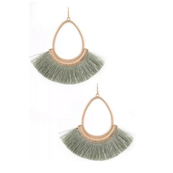 Mint Metal Bohemian Teardrop Fringe Drop Earrings