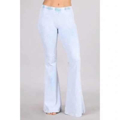 Light Powder Blue Boho Mineral Wash Flared Bell Bottom Stretch Pull On Pants Womens (Copy)