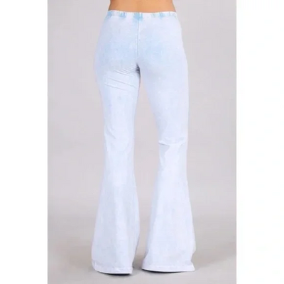 Light Powder Blue Boho Mineral Wash Flared Bell Bottom Stretch Pull On Pants Womens (Copy)