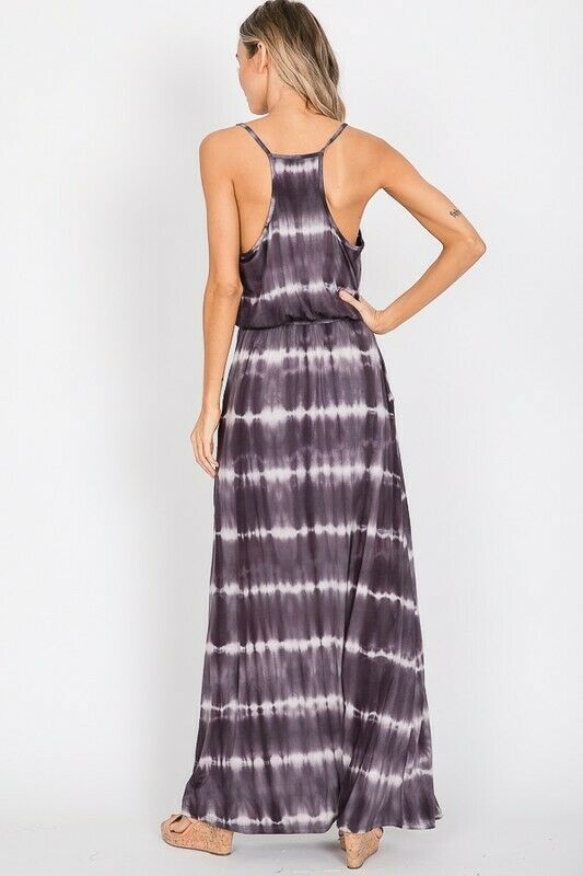 Charcoal Tie Dye Cami Casual Maxi Dress Full Length Long Womens