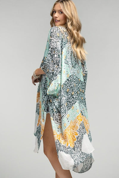 Multi Floral Damask & Paisley Printed Kimono Open Wrap Summer Coverup Top