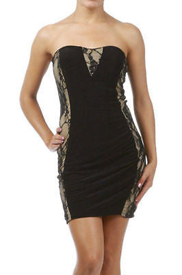 Dress Lace Mini Sexy Strapless Bodycon Stretch Cocktail Club Black Hot