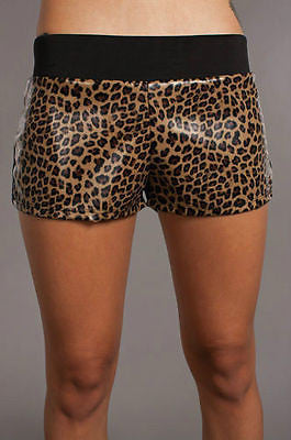 Shorts S M L Leopard Animal Print Leather Like Dance Sexy Club Womens New