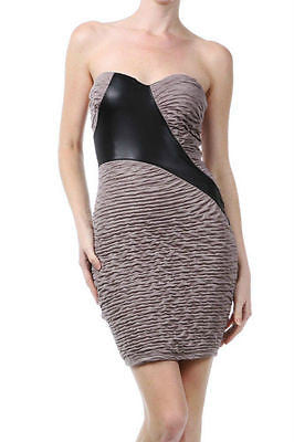 Dress Faux Leather Strapless Taupe Gold Shimmer Texture Sweetheart Stretch Mini