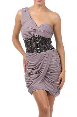 Dress One Shoulder Cocktail Corset Lace Jersey Shore Snooki Mini Charcoal