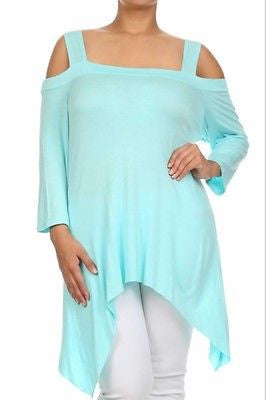 Plus Top Cold Open Shoulder Size Solid Asymmetrical Tunic Women Sexy