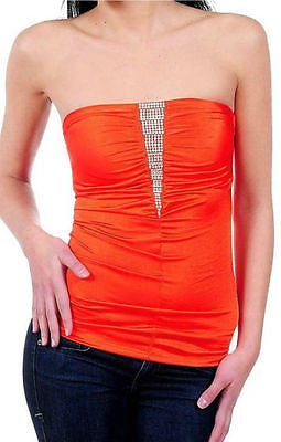 Strapless Tube Top Rhinestone Sparkling Satin Solid Shirred Stretch Club