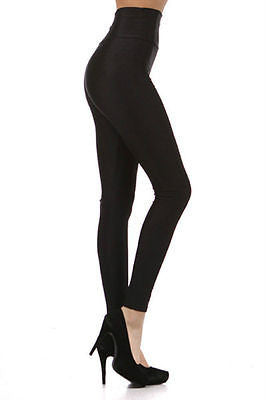 High Waist Leggings Stretch Nylon Solid Fold Over Skinny Pants Long