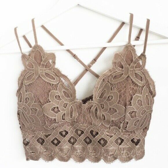 Cocoa Double Strap Scallop Crochet Lace Bralette Womens