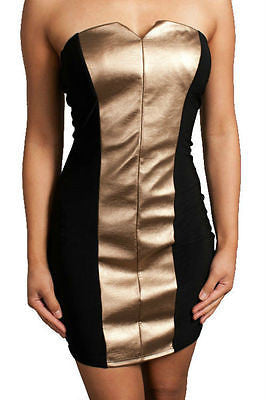 Dress Womens Faux Leather Copper Gold Strapless Stretch Club Mini