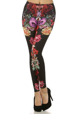 Leggings Small Floral Roses Spring Full Long Length Stretch Skinny Pants New