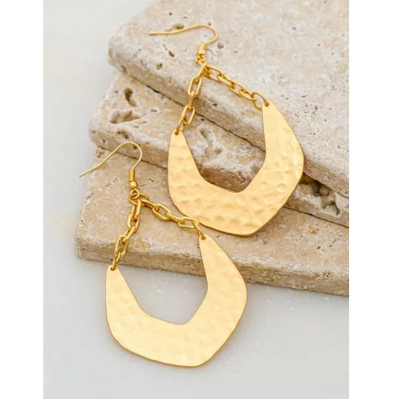 Gold Hammered U Shape Drop Dangle Earrings