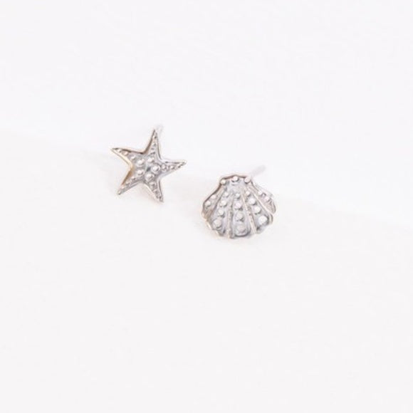 Ocean Breeze Shell Starfish Sterling Silver Stud Earrings