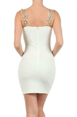 Dress Sexy Bodycon Gold Sequin Straps Cocktail New Ivory Party Womens