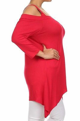 Plus Top Cold Open Shoulder Size Solid Asymmetrical Tunic Women Sexy