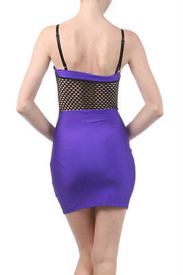 Dress Bodycon Black Sateen Stretch Mini Hot Pink Fishnet Mesh Panel Club