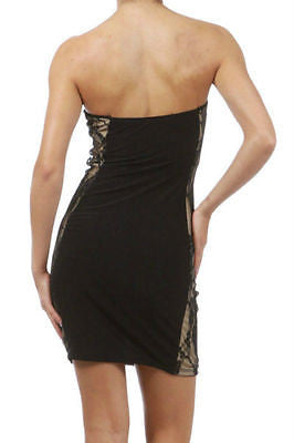 Dress Lace Mini Sexy Strapless Bodycon Stretch Cocktail Club Black Hot