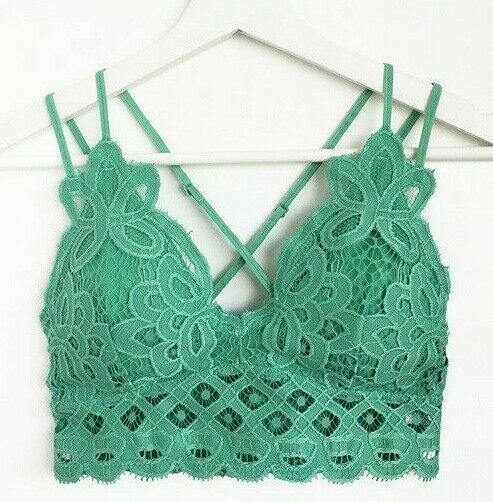 Beryl Green Double Strap Scallop Crochet Lace Bralette Womens