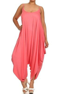 Plus Jumpsuit Romper Harem Tank Solid Pants Low Back New Women Casual
