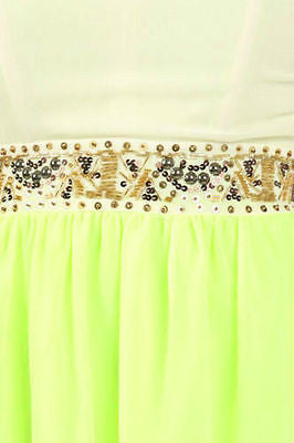 Dress Hi Lo Hem Neon Duo Tone Strapless Chiffon Sequin Beaded Cocktail