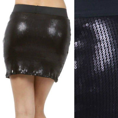 Skirt Sequin Black Matte Sparkling Elastic Waistband Mini Party Club