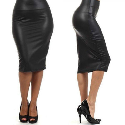 Black Skirt Faux Leather Pencil New Women Sexy High Waist Plus Size