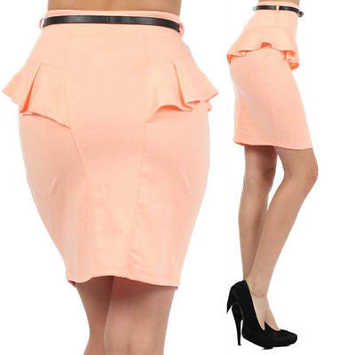 Skirt Pencil Peplum Ponte High Waist Belted Skinny Belt Bow Peach Mint