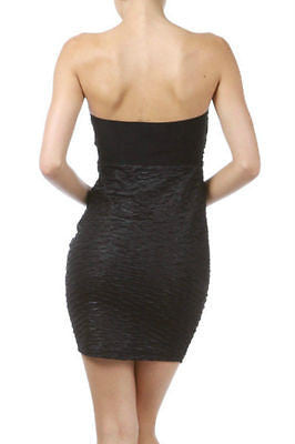 Dress Black Wet Look Metallic Strapless Crinkle Textured Tube Mini Club Sexy