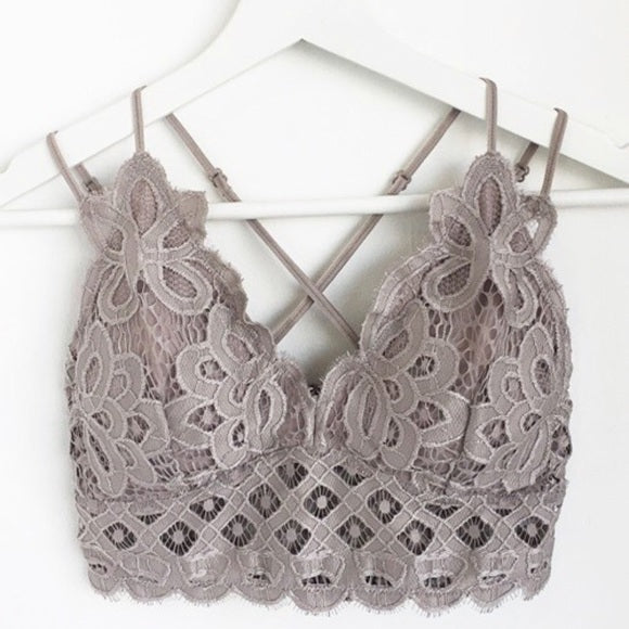 Harbor Gray Double Strap Scallop Crochet Lace Bralette Womens