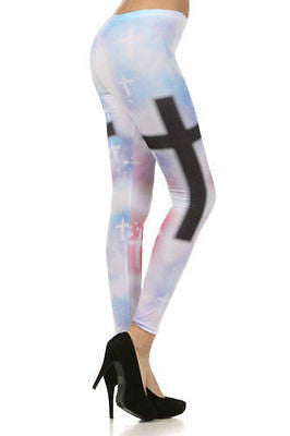 Womens Leggings Cross Pastel Galaxy Cosmic Skinny Stretch Long Length